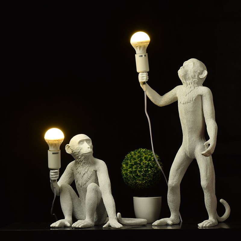 European Resin Black White Monkey Table Lamp Sitting Room Cr