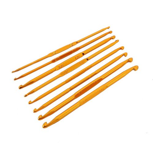 8Pcs Golden Double End Crochet Hook Bamboo Knitting Needle