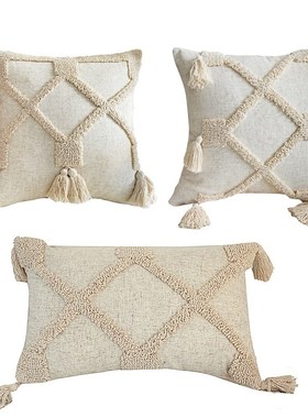 Throw Pillow Case Morocco Tribal Tassel Rhombus Woven Tufted