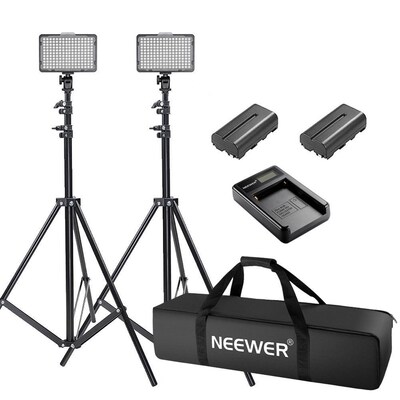 Neewer 2 Pieces 176 LED Dimmable on Camera Light and Stand
