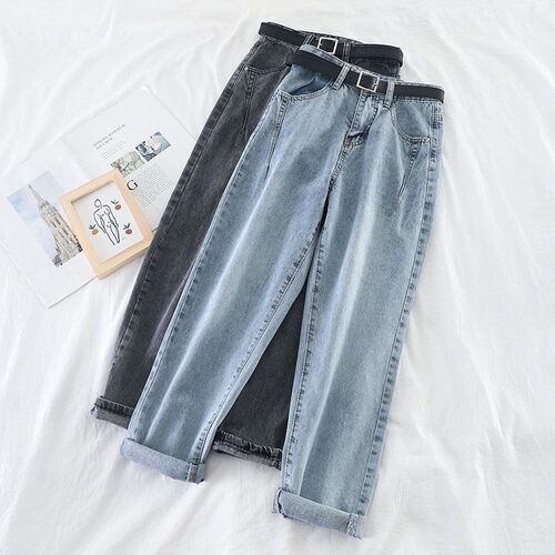 Korean High Waist Jeans Women Harem Pants Loose Casual Plus