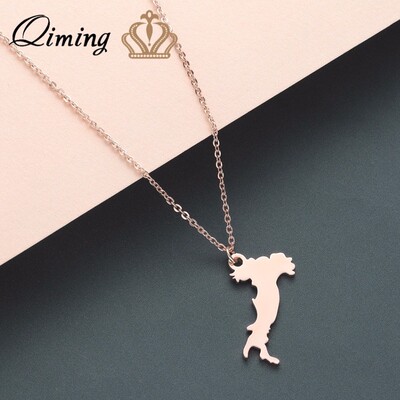 QIMING Italy Map Men Necklace Vintage Europe Trip Italian P