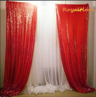 Royaltime 2pc 2x8ft Red Sequin Backdrop Curtain Wedding Pho