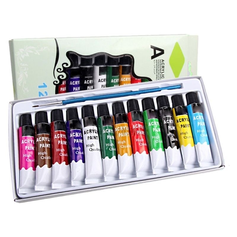 12 Colors Professional Acrylic Paints Brush Set 12ml Tubes D