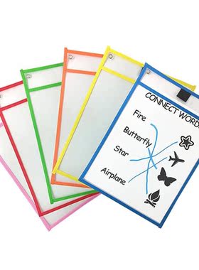 12pcs Children Dry Erase File Pockets Assorted Colors Docut