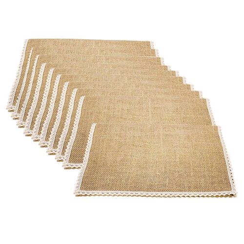 10Pcs Burlap Mats Pads Jute Hessian Line Lace Tableware Wedd