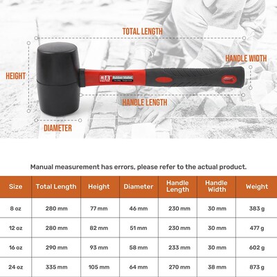 Hi-Spec Heavy Duty Mallet Rubber Hammer 8/12/16/24oz Profess