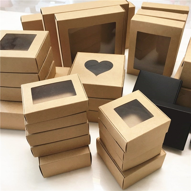50pcs Paper Wedding Favor Gift Box Kraft Paper Cookies Candy