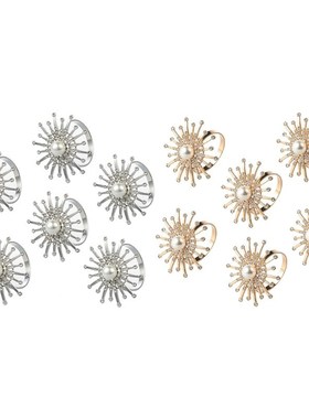 6 Pcs Pearl Rhinestones Napkin Rings Buckles Set Handcrafts