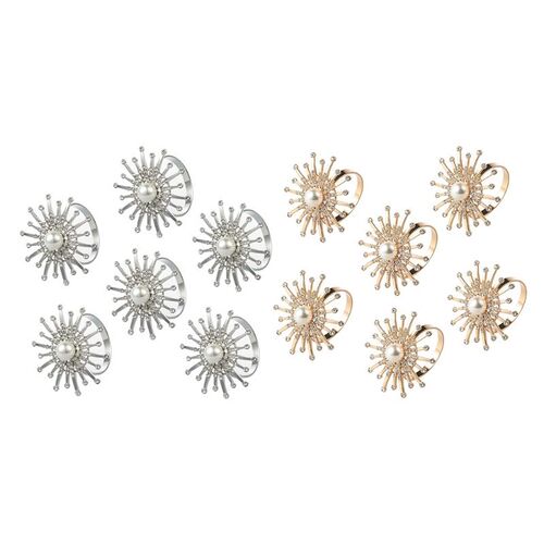 6 Pcs Pearl Rhinestones Napkin Rings Buckles Set Handcrafts