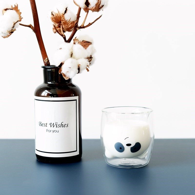 Lovely Panda Double Wall Glass Cup 250ml Bear Beer Glasses C