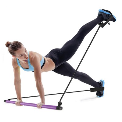 Pilates Exercise Stick Fitness Resistance Bands Rope Puller