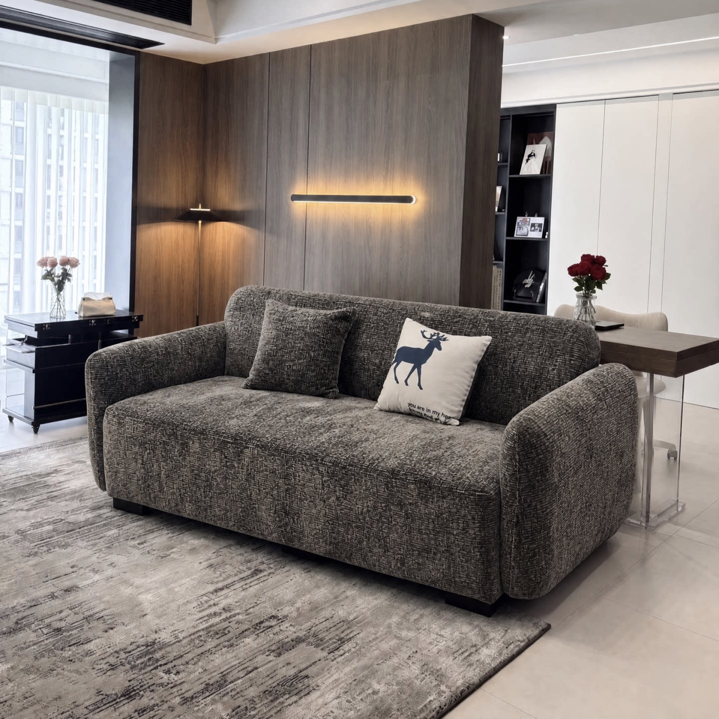 2026简约现代雪尼尔绒布艺沙发客厅直排小户型沙发灰色轻奢小户型