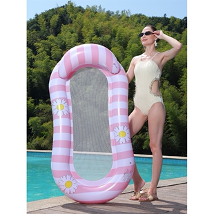跨境雏菊充气夹网浮排水上沙发靠背浮床带遮阳蓬加厚泳池派对躺椅