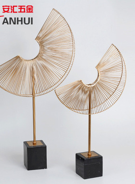 欧式轻奢创意大理石金属摆件高级感客厅扇子装饰玄关工艺品 厂