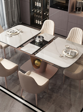 蒂梵拉岩板餐桌可伸缩2025新款家用长方形饭桌带电磁炉佛山高端桌