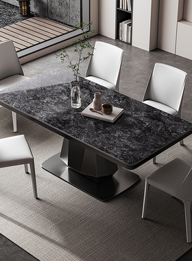 意式轻奢长方形依诺岩板餐桌家用石墨烯加热带电磁炉极简饭桌佛山