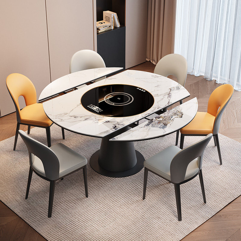 蒂梵拉圆锥筒圆形岩板餐桌可伸缩带电磁炉家用高级感意式轻奢餐台,住宅家具,岩板餐桌,淘宝优惠券,粉丝福利购,淘宝优惠卷