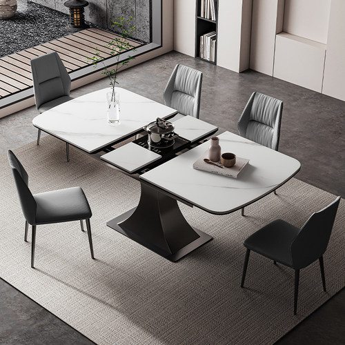 蒂梵拉长方形可伸缩岩板餐桌