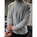 GTAL美式半高领拉链华夫格长袖插肩袖纯色颗粒感T恤秋冬纯色打底