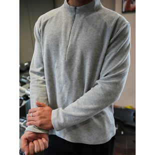 GTAL美式半高领拉链华夫格长袖插肩袖纯色颗粒感T恤秋冬纯色打底