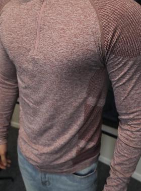 GTAL美式无缝提花拉链长袖训练健身户外显壮上衣运动速干修身T恤