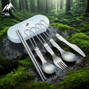 户外纯钛折叠勺子叉筷套装 钛餐具汤勺钛金属勺叉筷组合 露营便携式