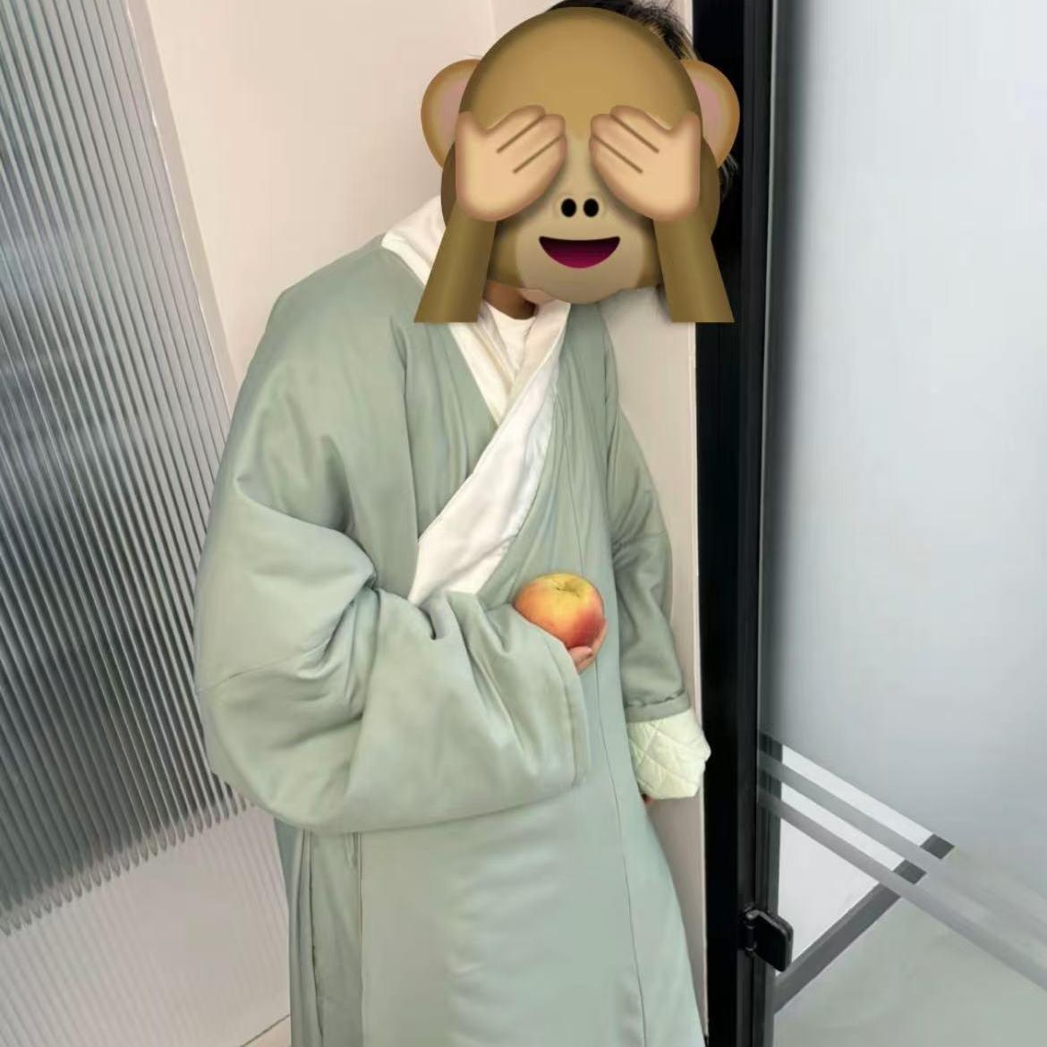 孙悟空同款绿色睡袍长袍睡衣长衫猴哥家居服加棉冬季纯色睡衣宿舍