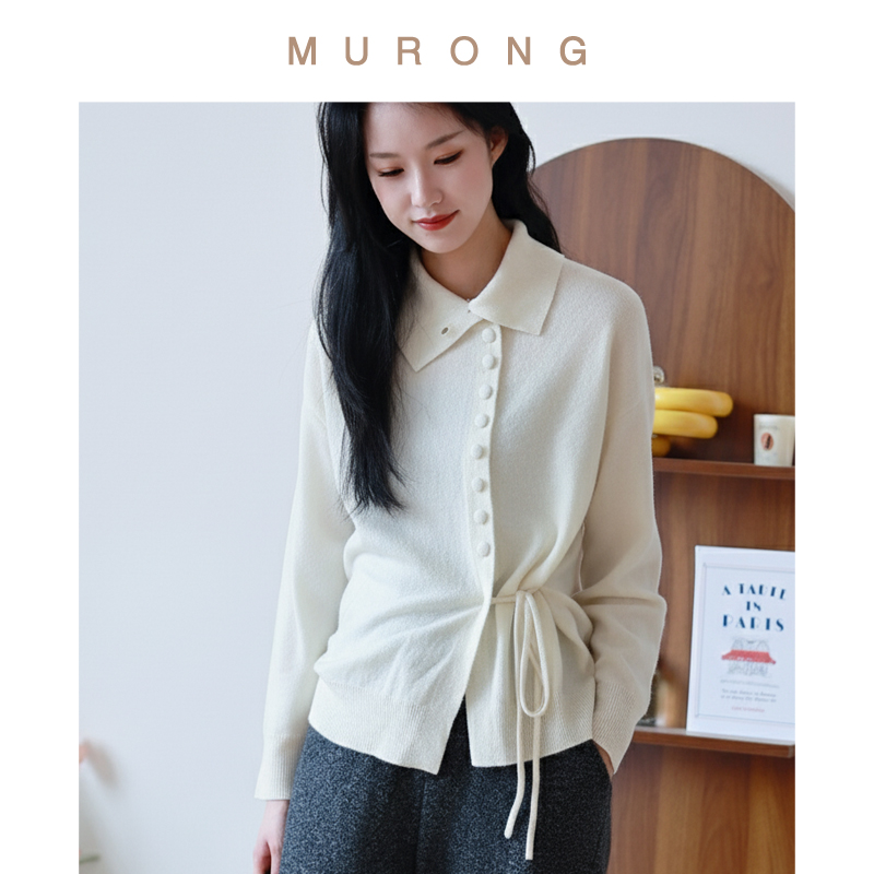 法式优雅100%美丽诺羊毛针织毛衣