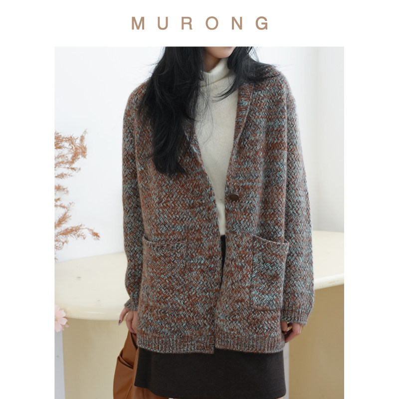 重磅560g+浣熊绒夹花编织感针织开衫青果领毛衣外套小香风宽松女,女装/女士精品,毛衣,淘宝优惠券,粉丝福利购,淘宝优惠卷