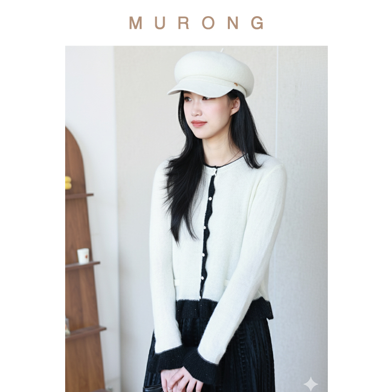 小香风荷叶边浣熊绒珠片针织开衫