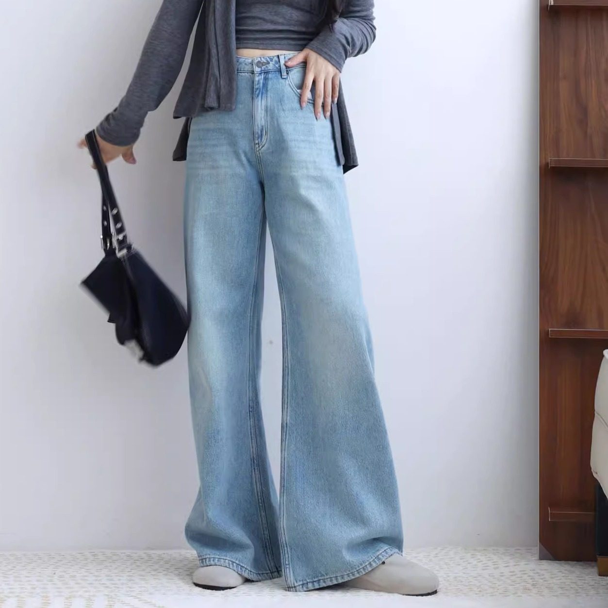 高腰宽松阔腿舒适高支棉牛仔裤复古水洗直筒长裤百搭收腰显瘦弹性,女装/女士精品,牛仔裤,淘宝优惠券,粉丝福利购,淘宝优惠卷