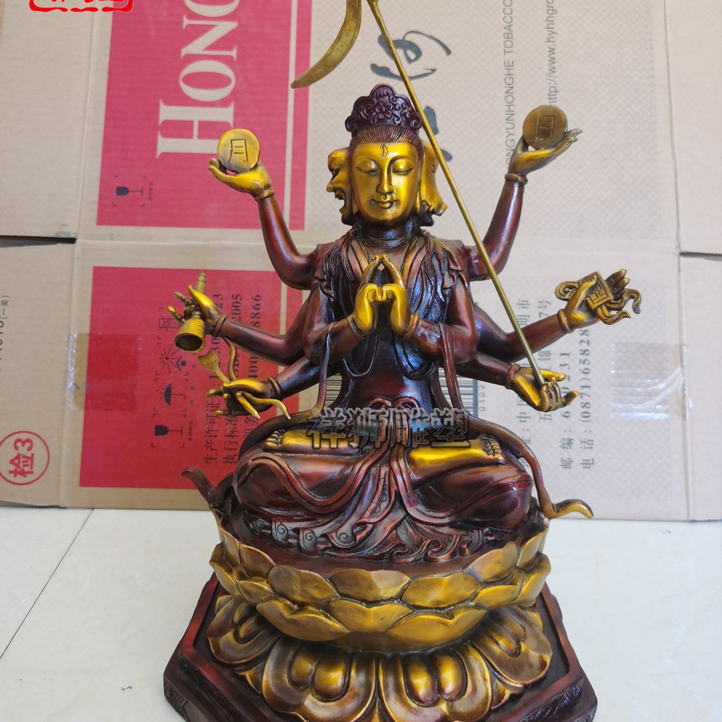 祥狮黄铜斗姆元君神像摆件供应