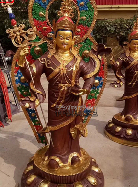 纯铜彩绘莲花生大士佛像带背光