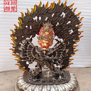 祥狮雕塑纯铜鎏银铸造大威德金刚佛像66厘米家居供奉摆件厂家直供