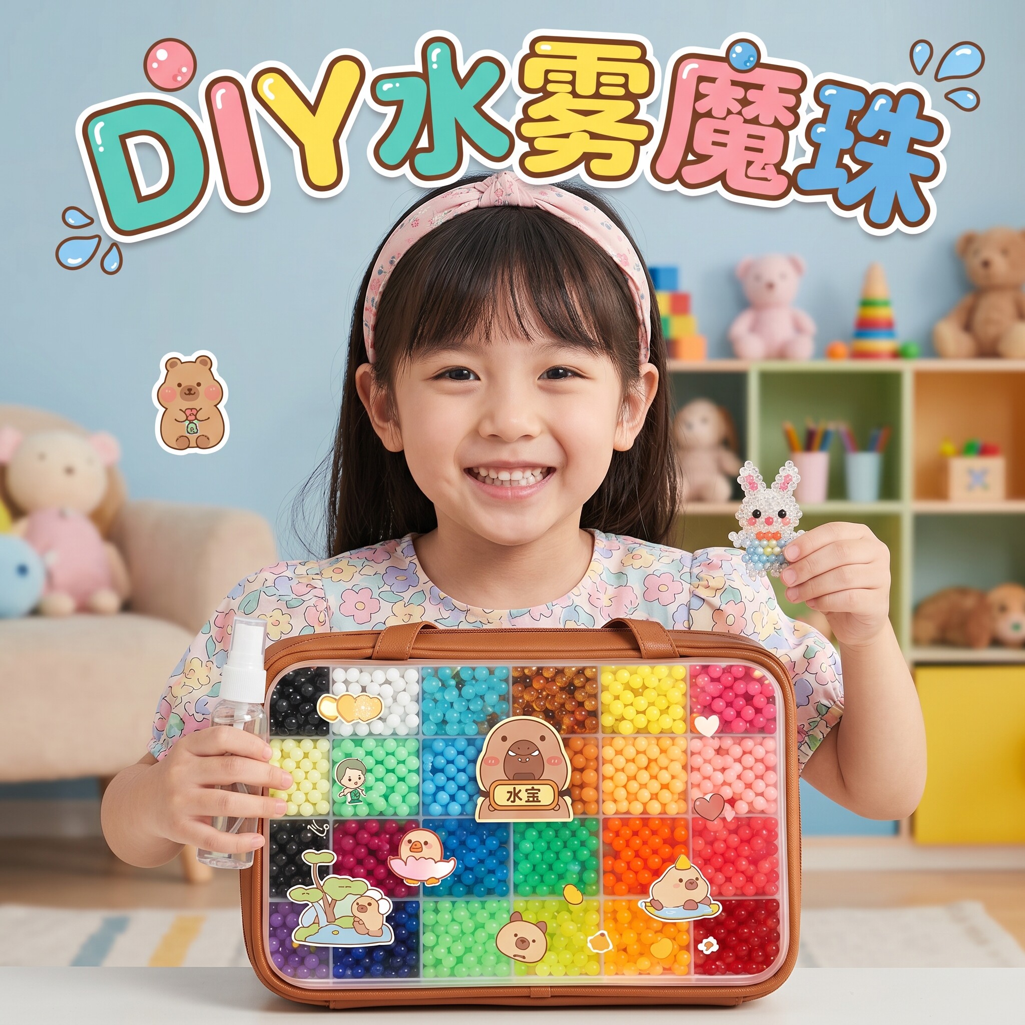 水雾魔珠拼豆全套套装工具材料包免熨烫喷水夜光益智玩具生日礼物