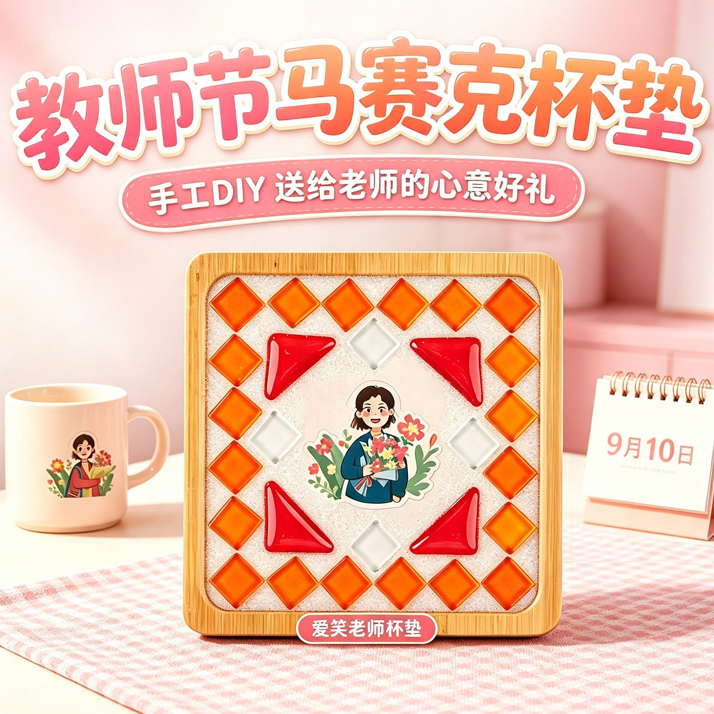 教师节水晶马赛克杯垫~diy手工