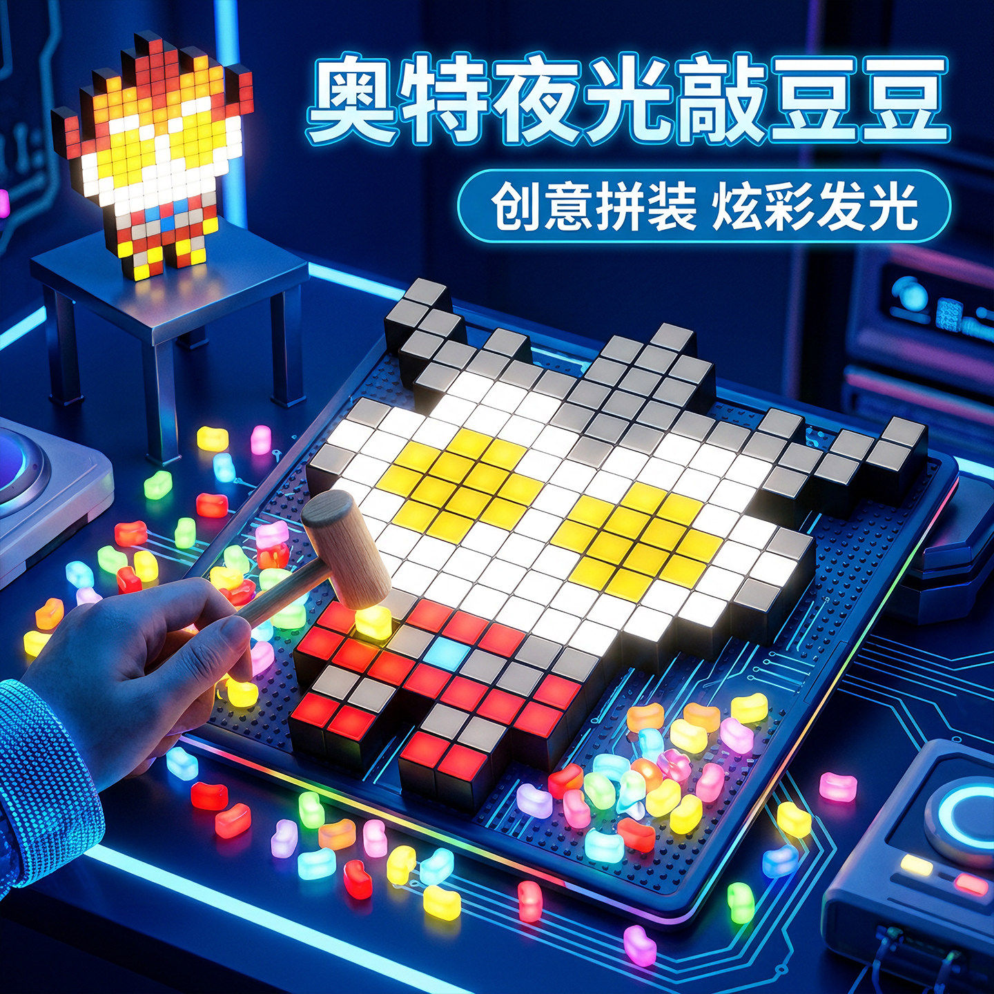 奥特曼敲豆豆夜光敲敲乐男孩手工