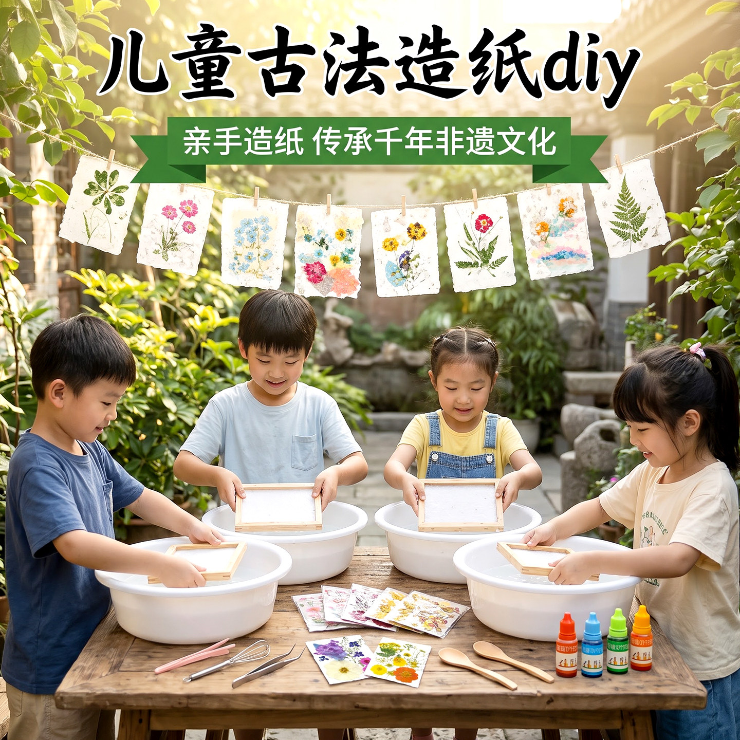 非遗手工造纸材料包儿童古法花草