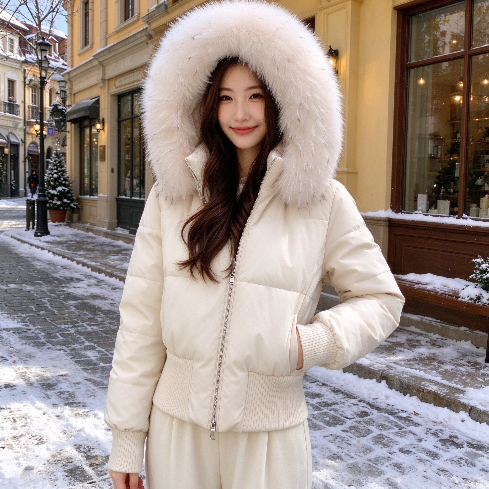 新款大毛领90羽绒服小个子女短款