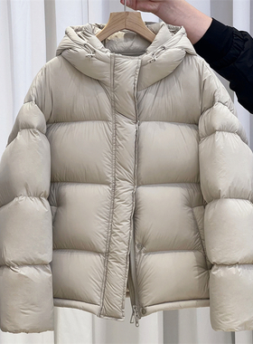 PRATOLA泡芙羽绒服女短款2025新款连帽小个子白鸭绒轻奢品牌外套