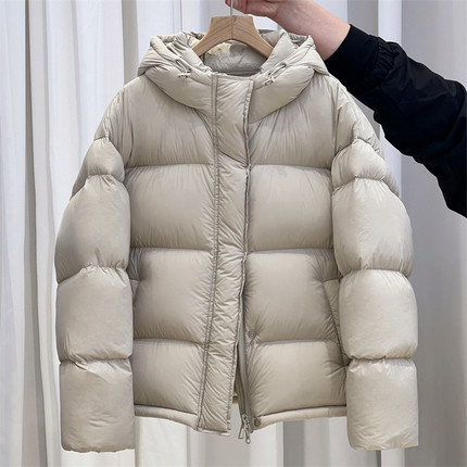 PRATOLA泡芙羽绒服女短款2025新款连帽小个子白鸭绒轻奢品牌外套