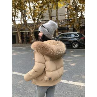 PRATOLA大毛領羽絨服女短款 連帽面包服寬松短外套 加厚2025新款