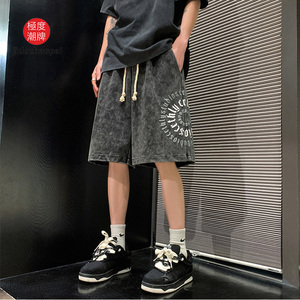 极度潮牌2023SS 美式复古水洗做旧哥特字印花休闲短裤 JXD2290