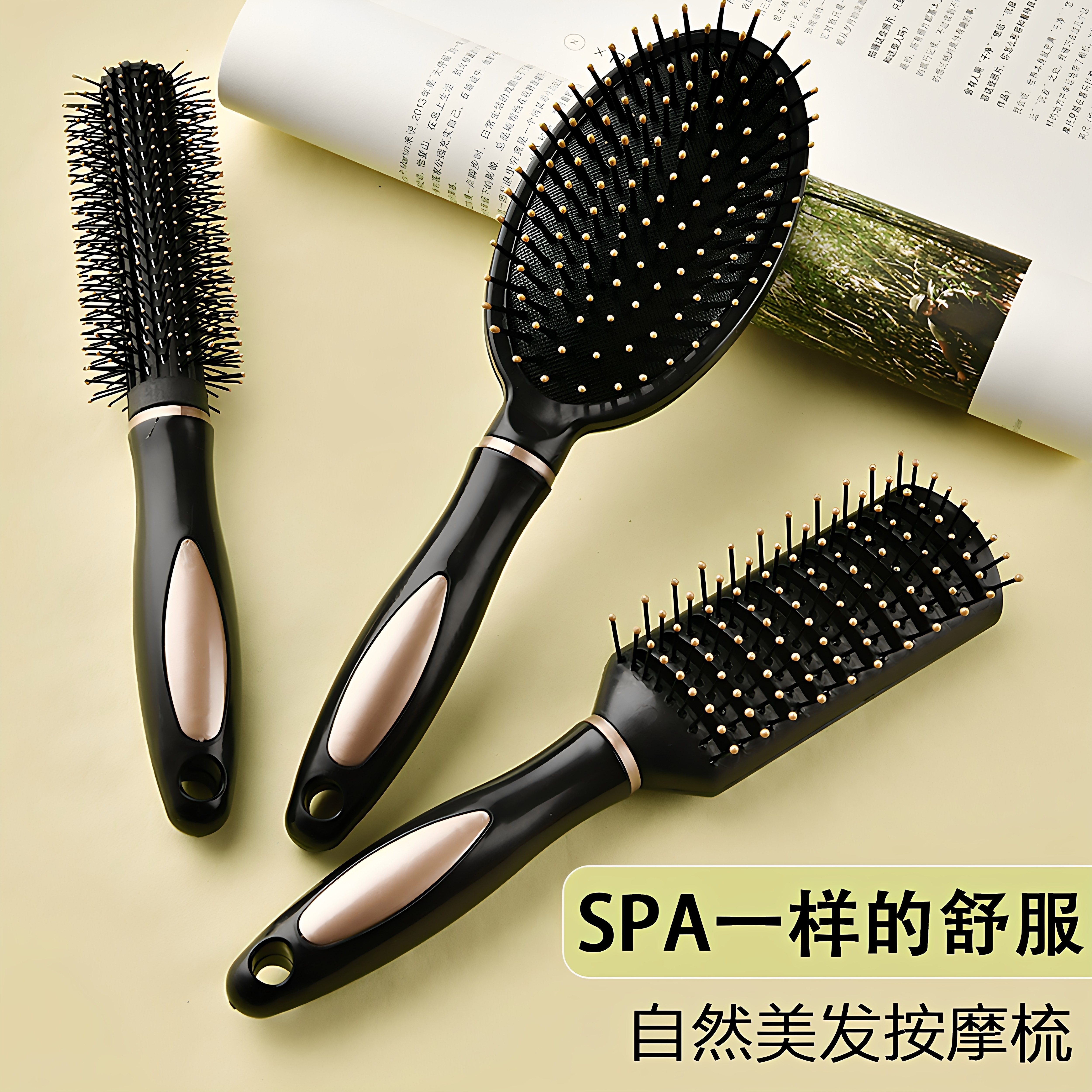 家用卷发梳子气囊按摩梳男女气垫排骨梳美发圆筒滚梳可爱内扣造型