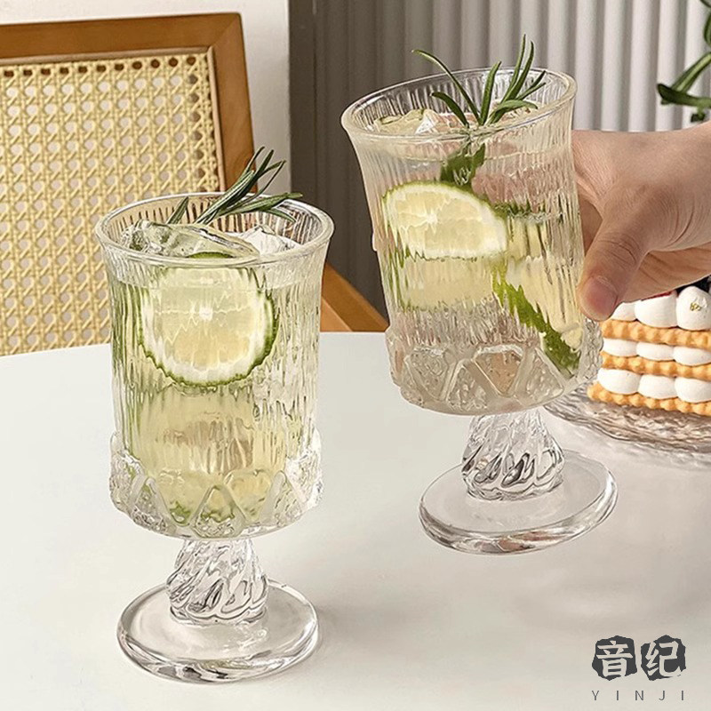 法式高脚杯轻奢高档水杯设计感小众玻璃杯子红酒杯果酒果汁饮品杯