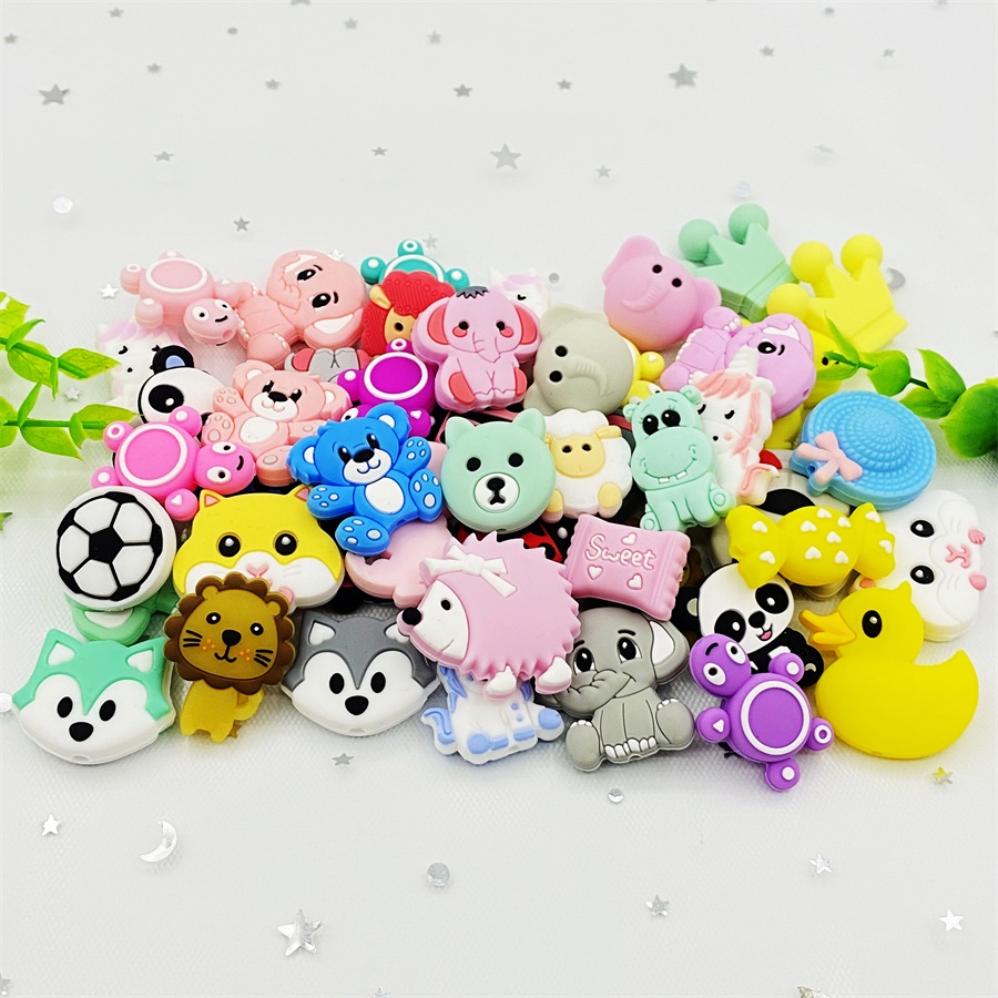 10pc SiliconeAnimal Beads BPA Free Baby Teething Beads DIY T