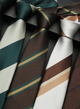 邦梵绅绿色棕色复古领带男8cm西装休闲衬衫高档正装手打条纹领带