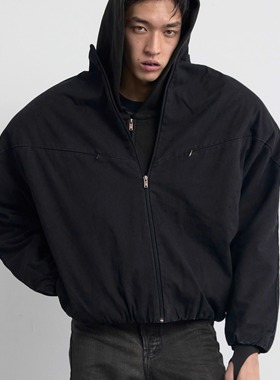 Terrawear 25FW可拆卸垫肩 短宽阔型水洗帆布立领中性夹克 黑/灰