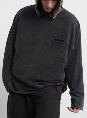 Terrawear 25FW 阔型宽松水洗重磅中性长袖 灰/黑色 男女同款